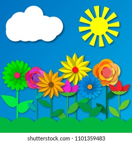 Flowers on a blue background, imitation for applique.