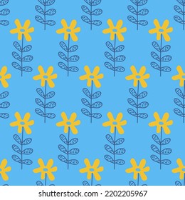 Flores sobre fondo azul patrón sin fisuras para el arte textil, ilustraciones vectoriales simple