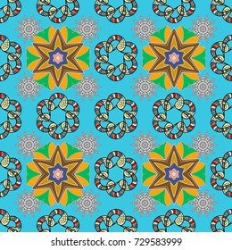 Flowers on blue, beige and black colors. Flat Flower Elements Design. Colour Spring Theme seamless pattern Background. Floral seamless pattern background, summer flowers.