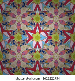 Flowers on blue, beige and neutral colors. Cute Floral pattern in the small flower.