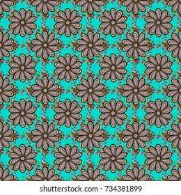 Flowers on blue, black and neutral colors. Floral seamless pattern background. Flat Flower Elements Design Vector illustration. Colour Spring Theme seamless pattern Background.