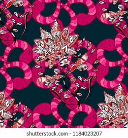 Flowers on blue, magenta and red colors in watercolor style. Seamless Floral Pattern in Vector illustration.