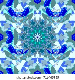 Flowers on blue, neutral and gray colors in watercolor style. Seamless Floral Pattern in Vector illustration.