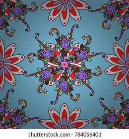 Flowers on blue, neutral and gray colors. Seamless Floral Pattern in Vector illustration.