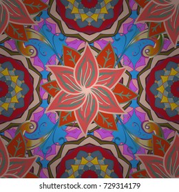 Flowers on blue, neutral and pink colors. Seamless Floral Pattern in Vector illustration.