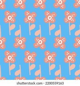 Flores sobre un patrón transparente azul para el diseño textil y de embalaje, ilustración vectorial arte plano simple