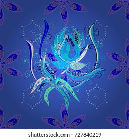 Flowers on blue, violet and white colors. Cute Floral pattern in the small flower.