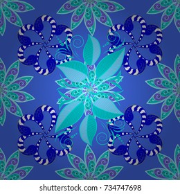Flowers on blue, violet and white colors in watercolor style. Seamless floral pattern with flowers on blue, violet and white colors.