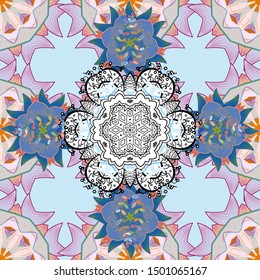 Flowers on blue, white and neutral colors in watercolor style. Seamless Floral Pattern in Vector illustration.