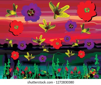 Flowers on a bright background. Bright pattern. For fabric, any design