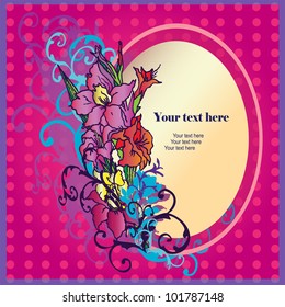 flowers on a bright pink background with frame for congratulation or invitation