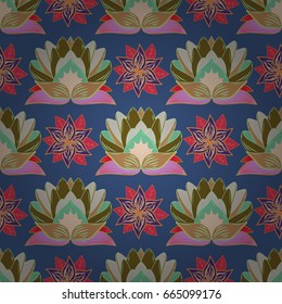 Flowers on brown, blue and violet colors. Seamless Floral Pattern in Vector illustration.