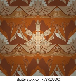 Flowers on brown, orange and beige colors in watercolor style. Seamless floral pattern with flowers on brown, orange and beige colors.