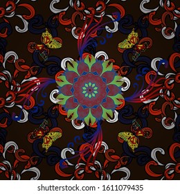 Flowers on brown, red and black colors. Seamless Floral Pattern in Vector illustration.