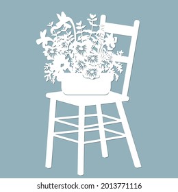 Flowers on a chair. Template for laser cutting and Plotter. Flowers, leaves for decoration. Vector illustration. Sticker flowers. plotter and screen printing.