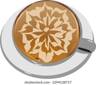 Flowers on coffee latte, Vector illustration 