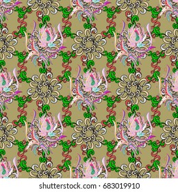 Flowers on colored background. Fabric pattern texture daisy flowers detail.