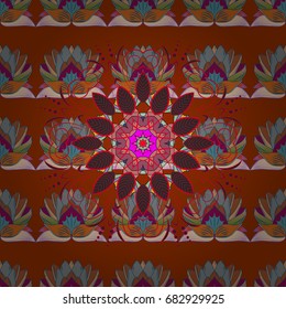 Flowers on colorful background. Colour Summer Theme seamless pattern Background. Seamless retro pattern with flowers. Flat Flower Elements Design.