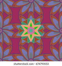 Flowers on colorful background. Cute floral elements. Seamless. Vector illustration.