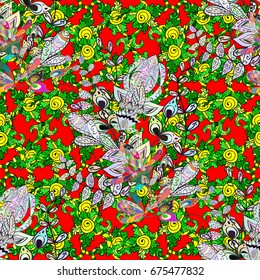 Flowers on colorful background. Flat Flower Elements Design. Seamless Floral Pattern in Vector illustration.