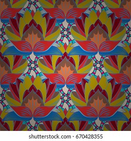 Flowers on colorful background. Seamless Floral Pattern in Vector illustration. Flat Flower Elements Design. Colour Summer Theme seamless pattern Background.