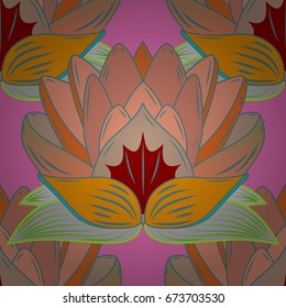 Flowers on colorful background. Seamless. Vector illustration. Cute floral elements.