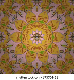 Flowers on colorful background. Vector floral pattern in doodle style with flowers.