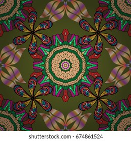 Flowers on colorful background. Vector flat flowers seamless pattern. Design gift wrapping paper, greeting cards, posters and banner design.