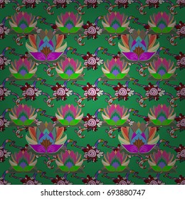 Flowers on colorful background. Vector floral pattern in doodle style with flowers. Gentle, cute floral background.