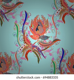 Flowers on colorful background. Vector floral pattern in doodle style with flowers. Gentle, spring floral background.