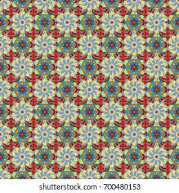 Flowers on colorful background. Vector flat flowers seamless pattern. Design gift wrapping paper, greeting cards, posters and banner design.