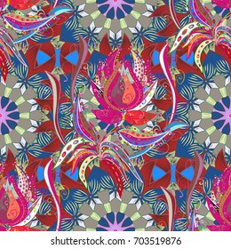 Flowers on colorful background. Vector floral pattern in doodle style with flowers. Gentle, tender floral background.