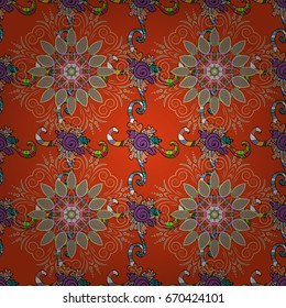 Flowers on colorful background in watercolor style. Seamless floral pattern with flowers on colorful background.