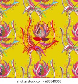 Flowers on colorful background.Colour Spring Theme seamless pattern Background. Flat Flower Elements Design Vector illustration. Seamless floral pattern with flowers, watercolor.