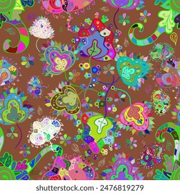 Flores en colores. Patrón sin costuras con adorno floral. Ilustración vectorial.