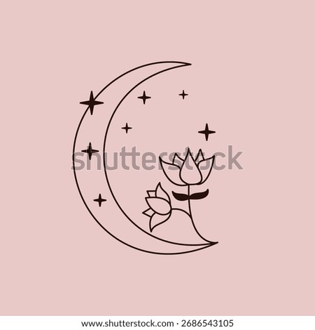 Flowers on a Crescent Moon. Vector EPS 10.