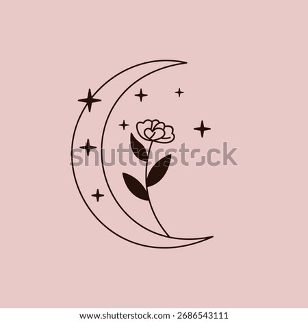 Flowers on a Crescent Moon. Vector EPS 10.