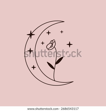 Flowers on a Crescent Moon. Vector EPS 10.