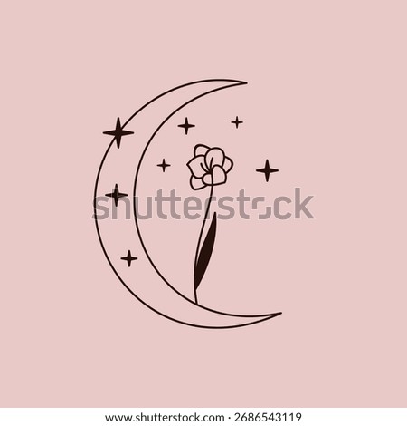 Flowers on a Crescent Moon. Vector EPS 10.