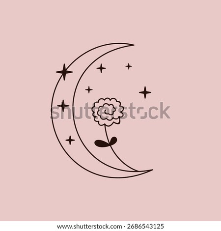 Flowers on a Crescent Moon. Vector EPS 10.