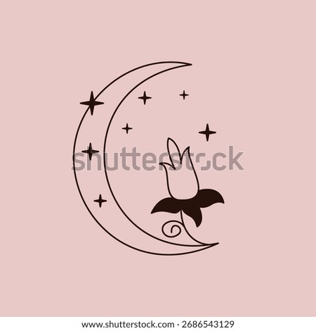 Flowers on a Crescent Moon. Vector EPS 10.