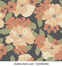 flowers on a dark background in seamless pattern