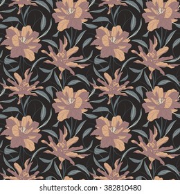 flowers on a dark background in seamless pattern