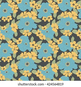 flowers on a dark background in seamless pattern