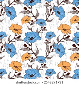 Flores sobre líneas discontinuas de fondo melange