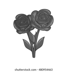 Flowers on grave icon in black monochrome style isolated on white background. Death symbol vector illustration
