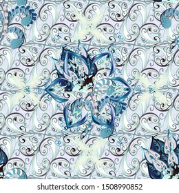 Flowers on gray, blue and neutral colors in watercolor style. Watercolor seamless pattern. Floral print.