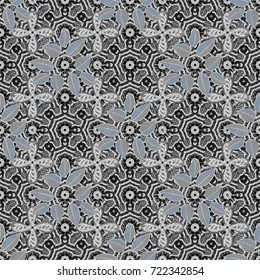 Flowers on gray, neutral and black colors. Colour Spring Theme seamless pattern Background. Cute flower vector pattern. Flat Flower Elements Design.