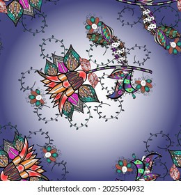 Flowers on gray, neutral and violet colors. Gentle, tender floral background. Vector floral pattern in doodle style with flowers.