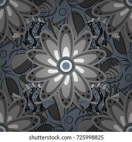 Flowers on gray, neutral and white. Vector stock. Seamless background pattern. Watercolor, hand drawn.